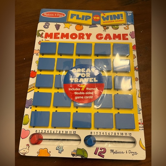 NEW Melissa & Doug Travel Memory Game, Wooden Game Board, 7 Double-Sided Cards. - Picture 2 of 6